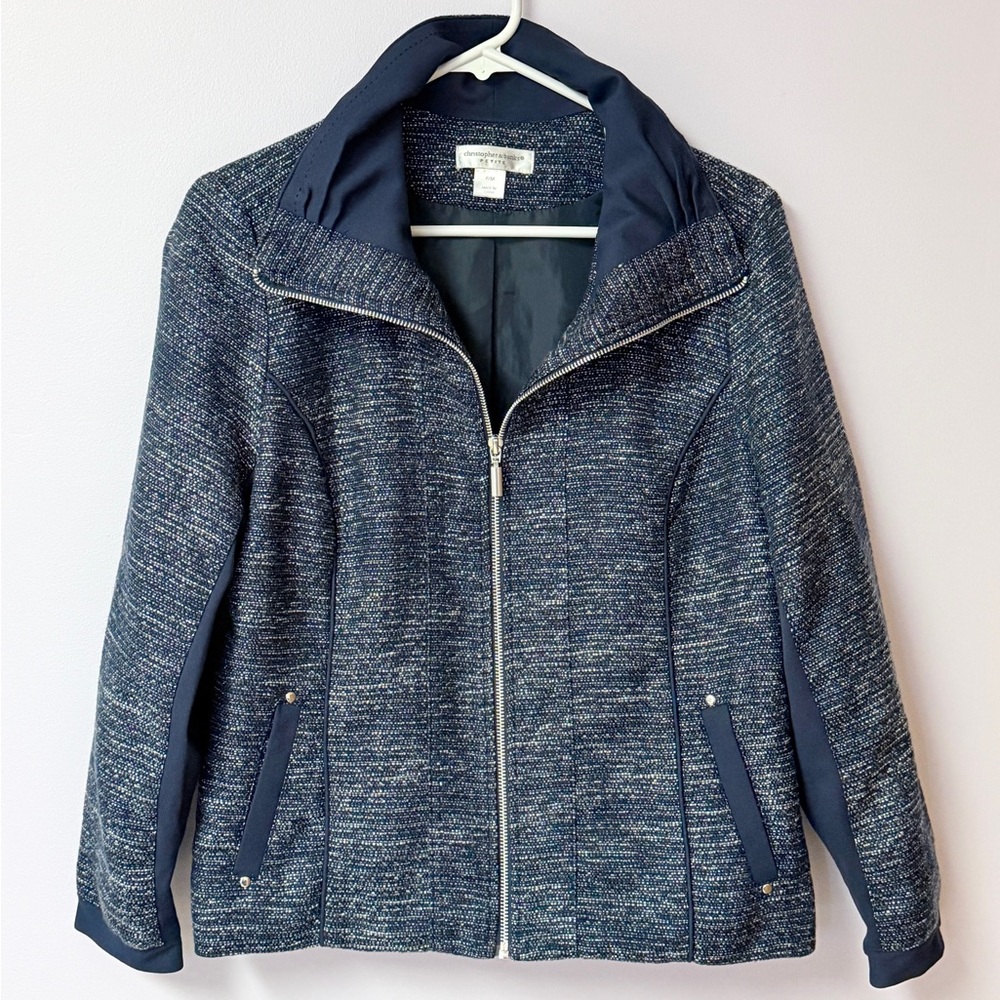 Christopher & Banks Navy Tweed Blazer/Jacket with silver metallic thread